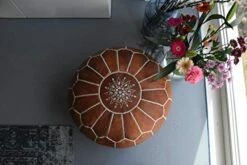 Premium Moroccan Leather Pouf - Handmade - Delivered Stuffed - Ottoman, Footstool, Floor Cushion (Cognac Brown) -Best Furniture Store 41kOsL1dxcL