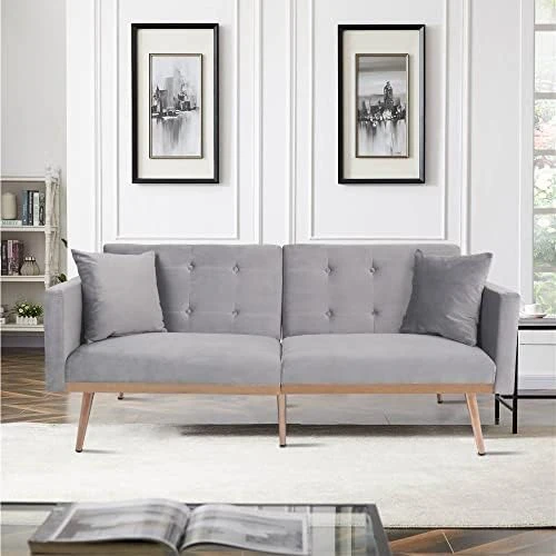 QHITTY Velvet Couch, Accent Sofa Couch Sleeper Loveseat Sofa Bed With Rose Gold Metal Feet And 2 Pillows For Living Room, Office (Black) 12 QHITTY Velvet Couch, Accent Sofa Couch Sleeper Loveseat Sofa Bed With Rose Gold Metal Feet And 2 Pillows For Living Room, Office (Black) - Image 12