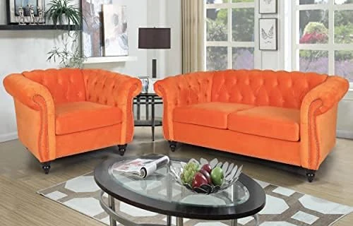 RARZOE 3 Pieces Of Living Room Furniture Sofa Sets, Modern Velvet Chesterfield Sofa&Chesterfield Club Chair&Chesterfield Loveseat Sofas Set With Nailhead Trim Scroll Arms For Living Room(Grey) 6 RARZOE 3 Pieces Of Living Room Furniture Sofa Sets, Modern Velvet Chesterfield Sofa&Chesterfield Club Chair&Chesterfield Loveseat Sofas Set With Nailhead Trim Scroll Arms For Living Room(Grey) - Image 6