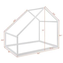 Winwee Wooden House Bed With Roof For Kids, Teens, Girls, Boys, Bedroom Furniture Children House Bed Frame, Can Be Decorated For Toddlers, Teens, Girls, Boys (White, Full)