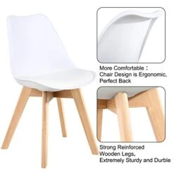 LSSBOUGHT Modern Style Dining Chairs,Shell Lounge Plastic Chair With Soft Padded Seat And Solid Wooden Legs Set Of 4 (White) -Best Furniture Store 41kdNM8THmL