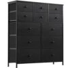 12 Drawer Dresser For Bedroom Chest Of Drawers Closets Large Capacity Organizer Tower Steel Frame Wooden Top Living Room Entryway Office (Black Grey) YLZ12B8