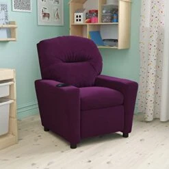 BizChair Purple Microfiber Kids Recliner With Cup Holder
