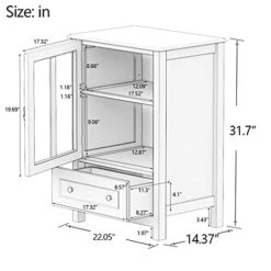 RASOO Kicthen Storage Cabinet White Modern Glass Door With Shelf And Drawer Sideboard Buffet Cabinet Entryway Cabinet, 22.05" X 14.37" X 31.7"H -Best Furniture Store 41krYDNCiCS