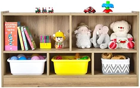 KOTEK Kids Bookshelf, 5 Cubby Toy Storage Organizer, Wooden 3-Tier Bookcase Storage Cabinet, Open Display Book Shelf For Daycare, Nursery, School Classroom, Playroom, Living Room & Bedroom (Grey) 8 KOTEK Kids Bookshelf, 5 Cubby Toy Storage Organizer, Wooden 3-Tier Bookcase Storage Cabinet, Open Display Book Shelf For Daycare, Nursery, School Classroom, Playroom, Living Room & Bedroom (Grey) - Image 8