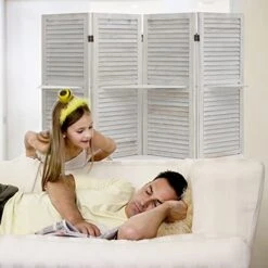 4 Panel Room Divider With Shelves 5.6ft.Tall Folding Privacy Screen Panels, Room Divider Wall, Divider For Room Separation, Room Divider Shelves,Place Small Items, Effectively Block Sight(White) -Best Furniture Store 41kt1EcmEoL