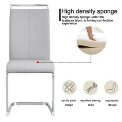 Baysitone Modern Dining Chairs Set Of 4, Side Dining Room Chairs, Kitchen Chairs With Faux Leather Padded Seat High Back, Chairs For Dining Room,Kitchen, Living Room Light Grey