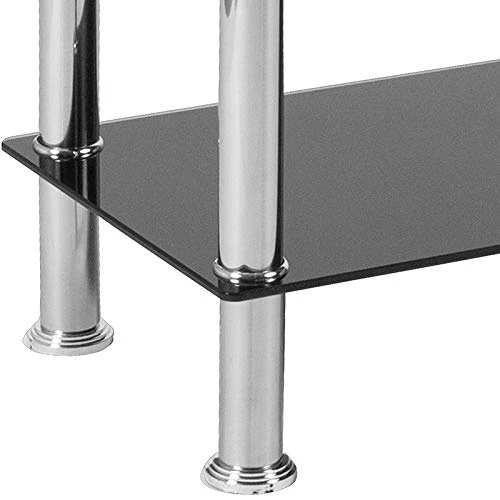 Flash Furniture Riverside Collection 3 Shelf 31.5"H Glass Storage Display Unit Bookcase With Stainless Steel Frame In Black 3 Flash Furniture Riverside Collection 3 Shelf 31.5"H Glass Storage Display Unit Bookcase With Stainless Steel Frame In Black - Image 3