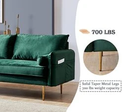 SLEERWAY Velvet Couch With 2 Small Pillows, Modern Loveseat Sofa Twin Size Contemporary Sofas For Living Room And Bedroom (Green) -Best Furniture Store 41lH4eDM1HL