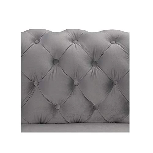 Morden Fort Modern Contemporary Accent Chair With Deep Button Tufting Dutch Velvet, Solid Wood Frame And Iron Legs-Silver Grey 4 Morden Fort Modern Contemporary Accent Chair With Deep Button Tufting Dutch Velvet, Solid Wood Frame And Iron Legs-Silver Grey - Image 4