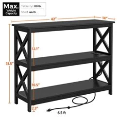 Topeakmart Console Table With 2 Outlets And 2 USB Ports, 3-Tier Entryway Table With Wood Frame & X-Shaped Design, Sofa Table Narrow Long For Living Room/Hallway/Bedroom, Black -Best Furniture Store 41lcDNo19JL