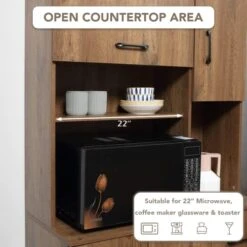 HOMREST Kitchen Buffet Hutch Storage Cabinet, 63'' Freestanding Pantry With Anti-Falling Design, 4 Cabinets & 3 Drawers, Adjustable Shelves And Microwave Space For Dining Room (Brown) -Best Furniture Store 41ll5OBK2oL