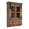 Kate And Laurel Hutchins Decorative Farmhouse Wood Wall Cabinet With Window Pane Glass Door And 2 Storage Drawers, Rustic Brown