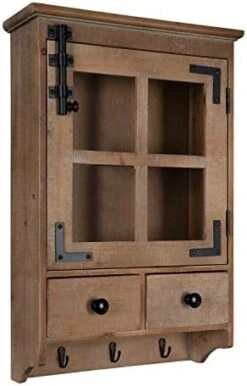 Kate And Laurel Hutchins Decorative Farmhouse Wood Wall Cabinet With Window Pane Glass Door And 2 Storage Drawers, Rustic Brown -Best Furniture Store 41lqHOuXUWL. AC