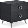 BOWERY HILL Contemporary 2 Drawer Wooden End Table Nightstand In Black
