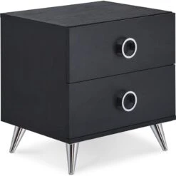 BOWERY HILL Contemporary 2 Drawer Wooden End Table Nightstand In Black