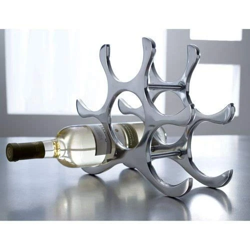 Countertop Wine Rack, 6 Bottle Holder, Polished Aluminum Silver 2 Countertop Wine Rack, 6 Bottle Holder, Polished Aluminum Silver - Image 2