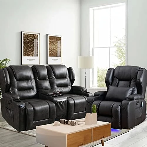 SAMERY Electric Power Recline Chair Loveseat RV Sofa With Console + Single Massage Recliner Chairs, Double Recliner 2-Seater RV Couch Home Theater Seating With USB Charging/Lighting/Cup Holders 12 SAMERY Electric Power Recline Chair Loveseat RV Sofa With Console + Single Massage Recliner Chairs, Double Recliner 2-Seater RV Couch Home Theater Seating With USB Charging/Lighting/Cup Holders - Image 12