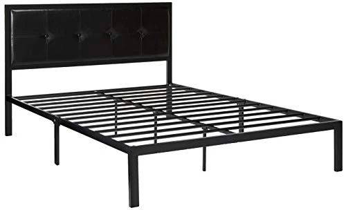 Cherie Faux Leather Classic Platform Bed Frame With Steel Support Slats, Queen 1 Cherie Faux Leather Classic Platform Bed Frame With Steel Support Slats, Queen