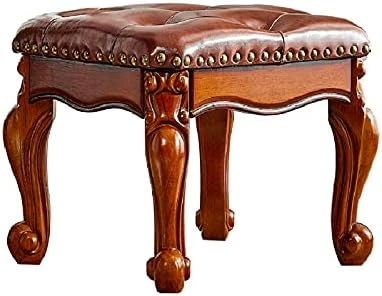 LEILISI Small Footstool Brown Leather Ottoman, Vintage Carved Upholstered Footrest, Rubber Wooden Foot Rest Stool Sofa Stool (Red-Brown) 8 LEILISI Small Footstool Brown Leather Ottoman, Vintage Carved Upholstered Footrest, Rubber Wooden Foot Rest Stool Sofa Stool (Red-Brown) - Image 8