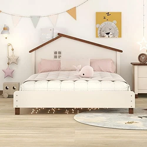 Merax Modern Kids House Beds Full Wood Low Bed Frames For Boys,Girls, No Box Spring Need/Easy Assemble(Full,White+Gray) 12 Merax Modern Kids House Beds Full Wood Low Bed Frames For Boys,Girls, No Box Spring Need/Easy Assemble(Full,White+Gray) - Image 12