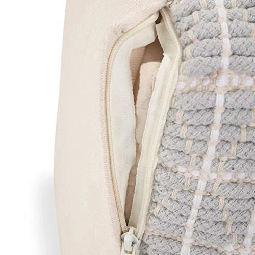 SIMPLIHOME Noreen Square Pouf, Footstool, Upholstered In Light Blue And White Cotton Handloom Woven Pattern, For The Living Room, Bedroom And Kids Room, Transitional, 2 SIMPLIHOME Noreen Square Pouf, Footstool, Upholstered In Light Blue And White Cotton Handloom Woven Pattern, For The Living Room, Bedroom And Kids Room, Transitional, - Image 2