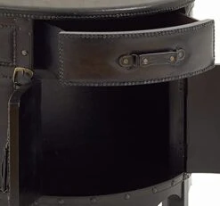 Deco 79 Wood Vintage Faux Leather Cabinet With Leather Buckle Straps And Stud Details, 32" X 17" X 31", Dark Brown -Best Furniture Store 41mCvyr4IeS