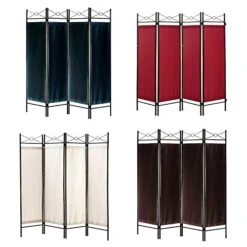 Legacy Decor 4 Panel Metal And Woven Fabric Room Divider With Two Way Hinges White Color