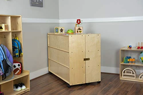 Contender Mobile Folding Supersized Toy Organizer, Bookcase, Craft & Supplies Storage Unit For Classroom, Daycare, Home In Natural Wood Finish 1 Contender Mobile Folding Supersized Toy Organizer, Bookcase, Craft & Supplies Storage Unit For Classroom, Daycare, Home In Natural Wood Finish