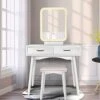 Anity Table Set With Lighted LED Touch Screen Dimming Mirror,Makeup Dressing Table With 2 Sliding Drawers, 1 Cushioned Stool For Bedroom, Bathroom (White)