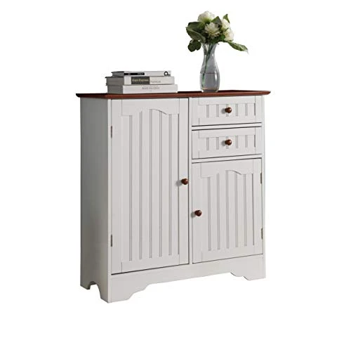 Kings Brand White / Walnut Finish Wood Kitchen Storage Buffet Cabinet 2 Kings Brand White / Walnut Finish Wood Kitchen Storage Buffet Cabinet - Image 2