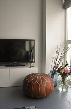 Premium Moroccan Leather Pouf - Handmade - Delivered Stuffed - Ottoman, Footstool, Floor Cushion (Cognac Brown) -Best Furniture Store 41mdGnTqdSL