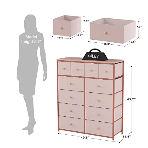 Pink Dresser For Bedroom With 12 Drawers, Pink Dressers For Girls Bedroom With Metal Frame And Wood Top, Tall Dressers For Bedroom Dressers & Chest Of Drawers, Nursery, Closets, Pink 2 Pink Dresser For Bedroom With 12 Drawers, Pink Dressers For Girls Bedroom With Metal Frame And Wood Top, Tall Dressers For Bedroom Dressers & Chest Of Drawers, Nursery, Closets, Pink - Image 2