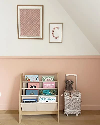 KidKraft Wood And Canvas Sling Bookshelf Furniture For Kids – Natural, Gift For Ages 3+ 4 KidKraft Wood And Canvas Sling Bookshelf Furniture For Kids – Natural, Gift For Ages 3+ - Image 4