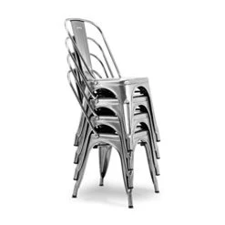 BELLEZE Metal Dining Chairs Set Of 4, Stackable Metal Chairs Industrial Vintage Farmhouse Chairs With Detachable Backrest, Weather Resistant Tolix Chair For Indoor Outdoor - Alexander (Gunmetal) -Best Furniture Store 41moHxlTzoL