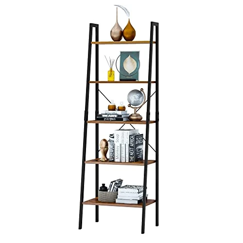 SOMY Industrial 5 Tier Ladder Shelf, Vintage Storage Bookshelf With Metal Frame Multifunction Plants Flower Stands Display Rack For Garden, Hallway, Office, Living Room Rustic Brown 1 SOMY Industrial 5 Tier Ladder Shelf, Vintage Storage Bookshelf With Metal Frame Multifunction Plants Flower Stands Display Rack For Garden, Hallway, Office, Living Room Rustic Brown