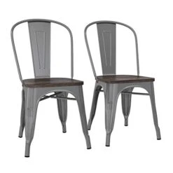 DHP Fusion Metal Wood Seat, Silver, Set Of 2, Dining Chair -Best Furniture Store 41mt5FH51vL