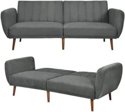 TOMANOR Futon Sofa Bed, Yellow Futon Couch Convertible Sleeper Sofa With Adjustable Armrests Upholstery Fabric Futon Bed For Living Room,Small Space,Offices,Dorm,Studio -Best Furniture Store 41mxeMdW4KL. AC