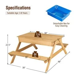 KOTEK Kids Picnic Table, 4 In 1 Convertible Sand And Water Table W/Detachable Tabletop & 2 Removable Storage Bins, Wood Sensory Table And Bench Activity Art Play Table For Outdoors, Indoors(Natural) 6 KOTEK Kids Picnic Table, 4 In 1 Convertible Sand And Water Table W/Detachable Tabletop & 2 Removable Storage Bins, Wood Sensory Table And Bench Activity Art Play Table For Outdoors, Indoors(Natural) -Best Furniture Store 41mz8S11AsL