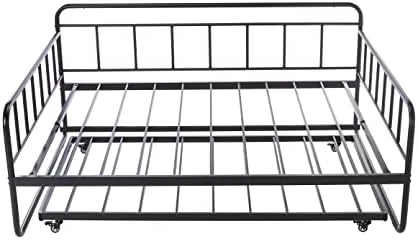 Full Daybed And Twin Size Trundle Bed Frame Set, Steel Slat Support, Black 4 Full Daybed And Twin Size Trundle Bed Frame Set, Steel Slat Support, Black - Image 4