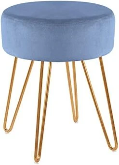 Duhome Velvet Ottoman, Makeup Vanity Stool, Contemporary Stool, Mongolian Round Metal Stool, Vanity Stool, Furry Ottoman Stool, Modern Accent Stools, Pink -Best Furniture Store 41nAhrwNIEL. AC