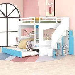 UBGO Triple Twin Bunk Bed, Can Be Separated Into 3 Twin Beds Metal Full Bunk Bed With Two-Side Stairs And Shelf,Metal Loft Bed For Adult Kids Student Dormitory Bedroom Furniture Set, Black 25 UBGO Triple Twin Bunk Bed, Can Be Separated Into 3 Twin Beds Metal Full Bunk Bed With Two-Side Stairs And Shelf,Metal Loft Bed For Adult Kids Student Dormitory Bedroom Furniture Set, Black -Best Furniture Store 41nG7qlcB8L. AC