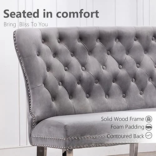 UDAX Velvet Bench With Back, Upholstered Armless Couch Settee With Button Tufted Backrest Nailhead Around, Light Grey 5 UDAX Velvet Bench With Back, Upholstered Armless Couch Settee With Button Tufted Backrest Nailhead Around, Light Grey - Image 5