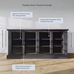 BELLEZE 70 Inch Sideboard Buffet Cabinet, Entertainment Center With Storage, Glass Display Cabinet With Adjustable Shelves Console Table Storage Cabinet For Living Room, Dining Room, Rustic Gray -Best Furniture Store 41nQCnKeHRL