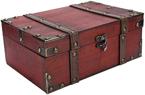 Treasure Chest Locking Treasure Chest Vintage Wooden Storage Box Decorative Treasure Jewelry Chest With Lock Home Decoration(6282 2301Gk10 Rouge Verrou) (6282-2301GK10-Retro Desktop Storage) 6 Treasure Chest Locking Treasure Chest Vintage Wooden Storage Box Decorative Treasure Jewelry Chest With Lock Home Decoration(6282 2301Gk10 Rouge Verrou) (6282-2301GK10-Retro Desktop Storage) - Image 6