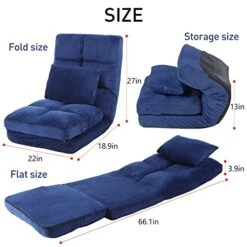 Urnodel Indoor Chaise Lounge Sofa, Floor Chair With Back Support For Adults, 14 Angle Adjustment Recliner Chair, Folding Floor Lounger With Pillow 8823(Blue) -Best Furniture Store 41nVBGUBdML