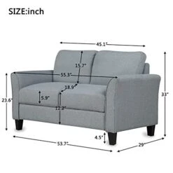 FULife Couch 53.7" Upholstered Fabric Futon Sofa Loveseat Chair With Solid Wood Legs,Modern Decor Small 2 Seaters Accent Sofá&Couch For Living Room/Bedroom/Apartment/Office/Studio/Compact Places, Grey -Best Furniture Store 41nWnH26l8L