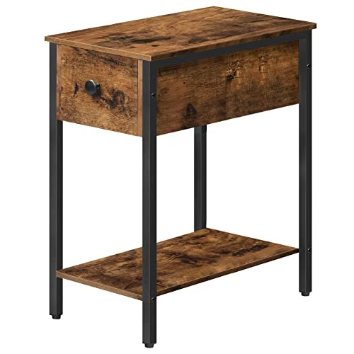 HOOBRO Side Table, 2-Tier Nightstand With Drawer, Narrow End Table For Small Spaces, Stable And Sturdy Construction, Wood Look Accent Furniture With Metal Frame, Rustic Brown And Black BF048BZ01 1 HOOBRO Side Table, 2-Tier Nightstand With Drawer, Narrow End Table For Small Spaces, Stable And Sturdy Construction, Wood Look Accent Furniture With Metal Frame, Rustic Brown And Black BF048BZ01