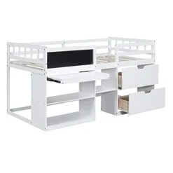 Low Loft Bed With Storage Drawers And Bookshelf Twin Size Junior Loft Bed Frame With A Mini Desk And Blackboard, Wooden Loft Beds For Kids Boys Girls Teens, White 19 Low Loft Bed With Storage Drawers And Bookshelf Twin Size Junior Loft Bed Frame With A Mini Desk And Blackboard, Wooden Loft Beds For Kids Boys Girls Teens, White -Best Furniture Store 41nvDehM0hL