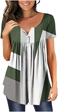 Going Out Tops For Women Floral Printed Hide Belly Tunic Blouses Casual V Neck Buttons Pullover Short Sleeve T-Shirts -Best Furniture Store 41oGJWDtPIL. AC